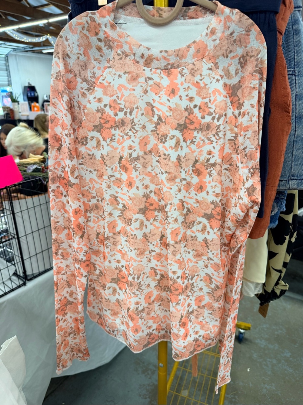 Floral Long Sleeve Top in Coral and Cream